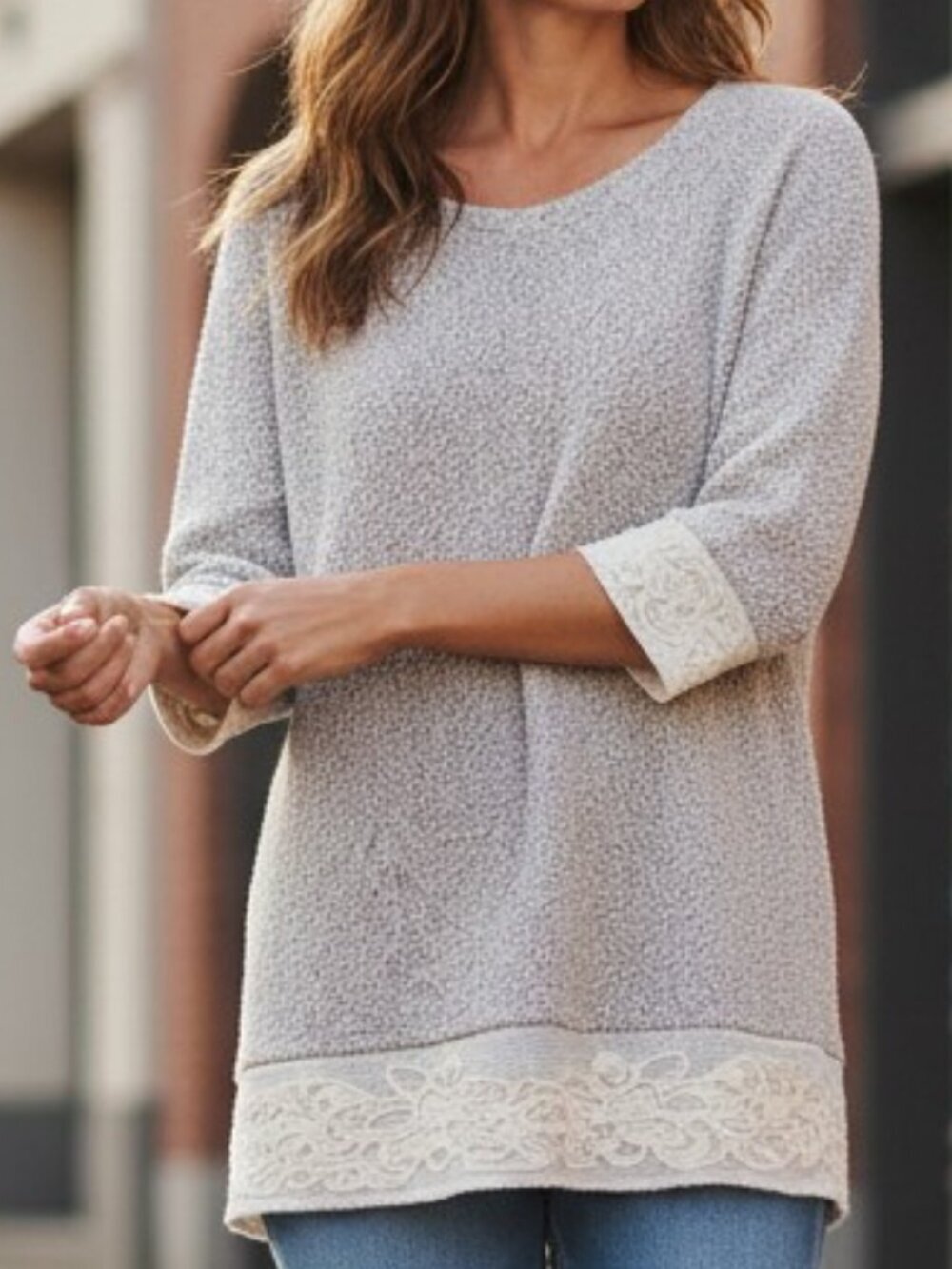 Soft Surroundings Starboard Embroidered Trim 3/4 Sleeve Pullover Sweater